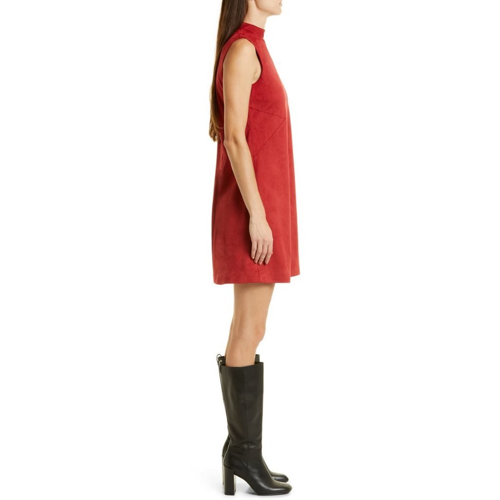 🆕 DONNA KARAN Faux Suede A-Line Mock Neck Dress Rust 12 - Picture 3 of 10